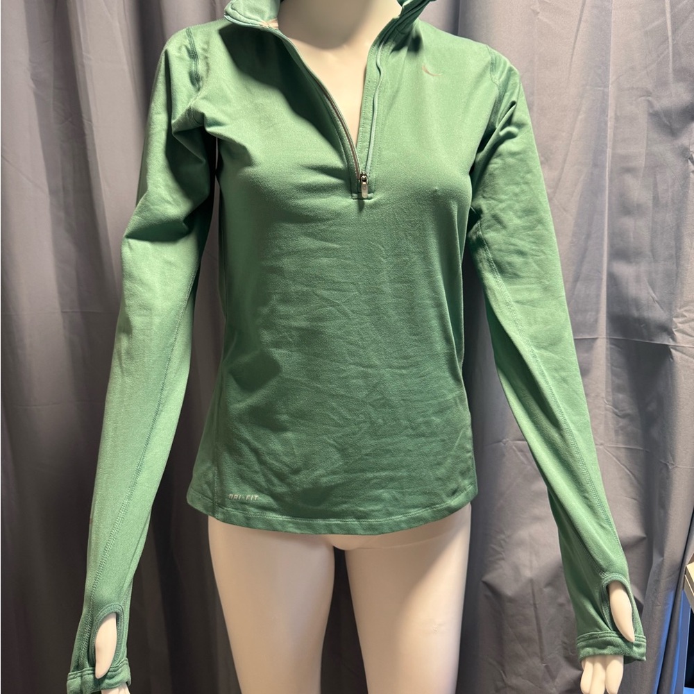 Nike Green Long Sleeve Fitted Polo Top